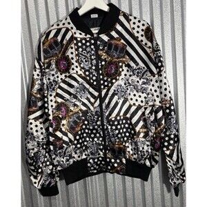 VINTAGE Windbreaker Power Gear Jacket XL Black White Gold Nylon Retro 90s